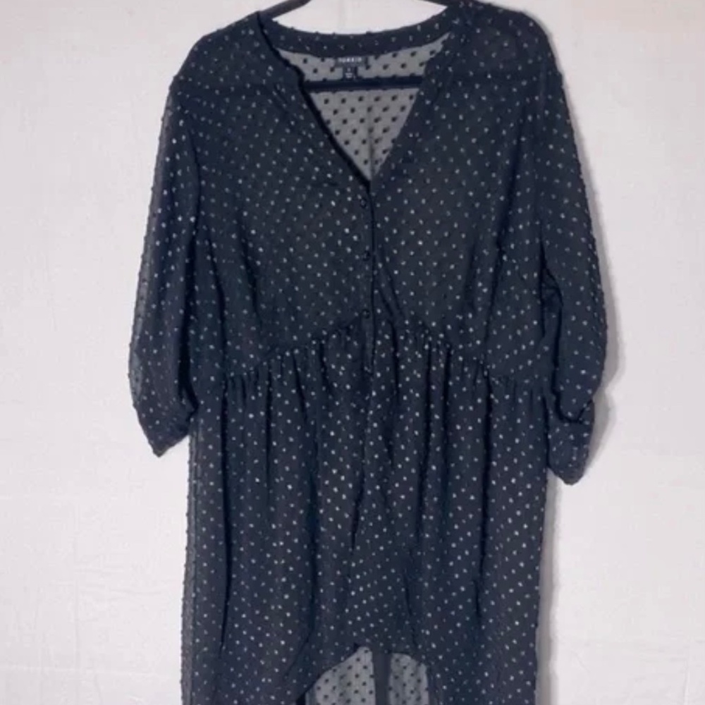 Torrid Black Sheer Textured Half Sleeve Blouse 1X